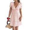 Summer 2026 Floral Print V-Neck Backless Dress – Women's Short-Sleeved Skirt
