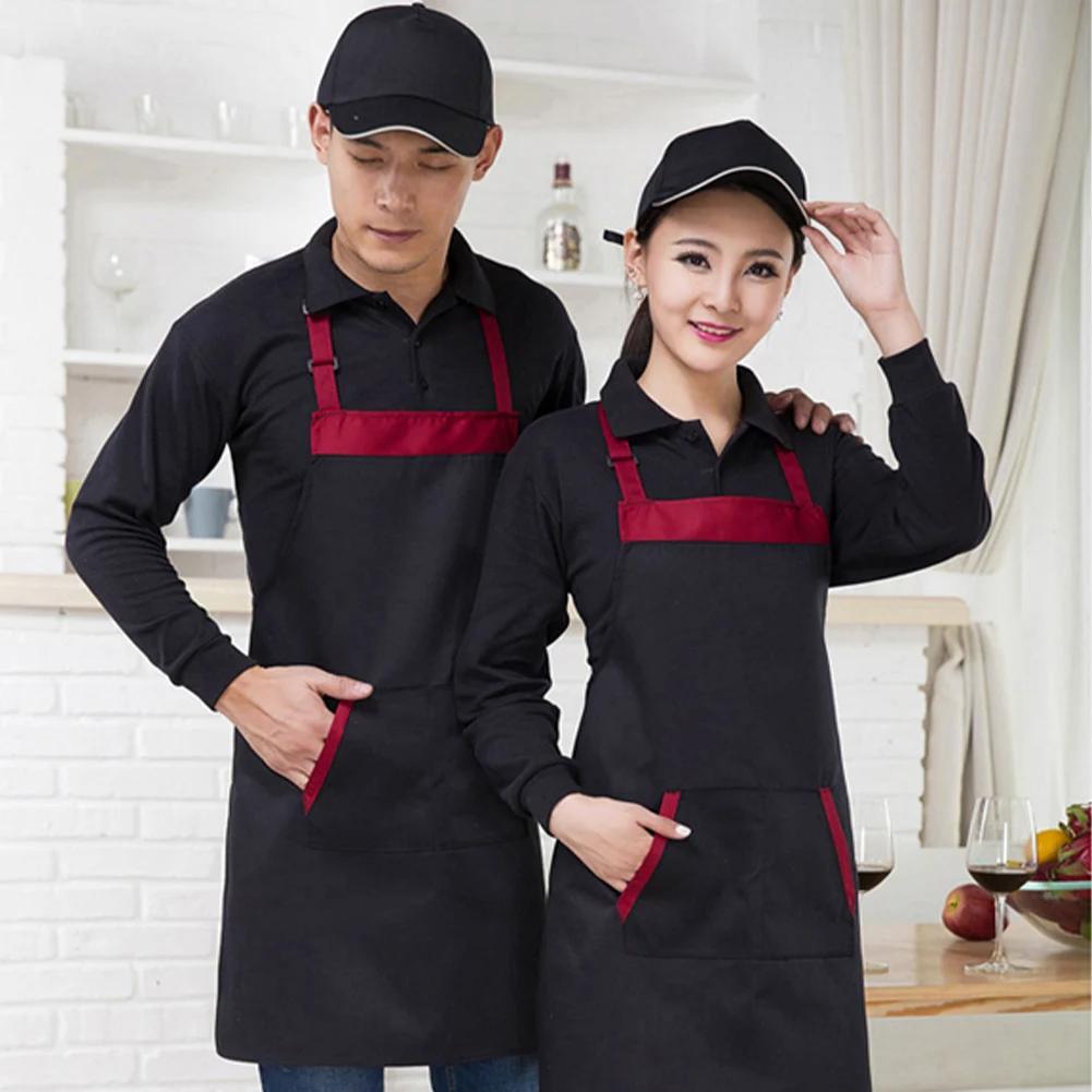 Women Bib Apron Waist Kitchen Restaurant Cooking Pocket Polyester Dress Oil Resistant Household Kitchen Cleaning Tool