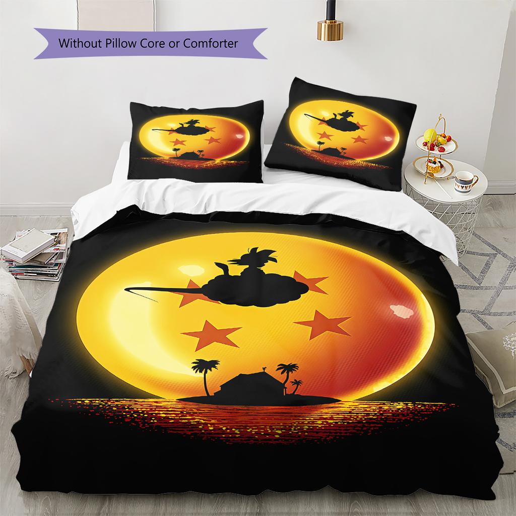 Dragon Ball Logo Pattern Bedding Quilt Set Quilt Cover Pillowcase Home Birthday Gift(1 * duvet cover + 2 * pillowcase, without core)