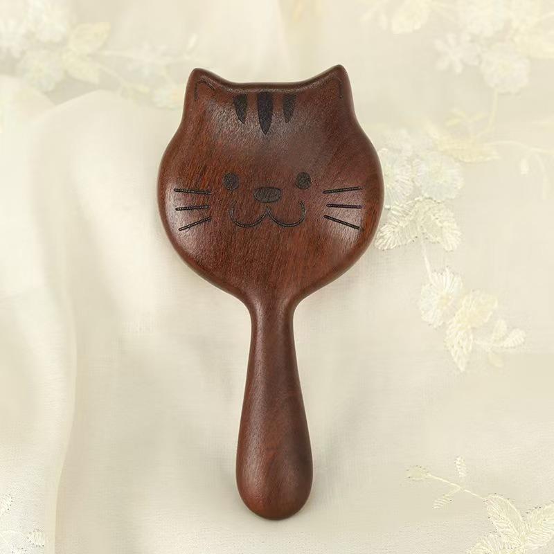 

Sandalwood cat & bear massage meridian comb - long hair, full body use - scalp massage wide tooth comb