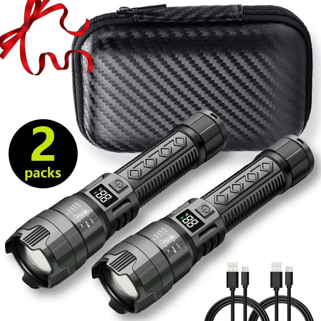 High Strong Power Led Flashlights Bright Tactical Torch with Display Light Rechargeable Camping Fishing Emergency Zoom Lantern