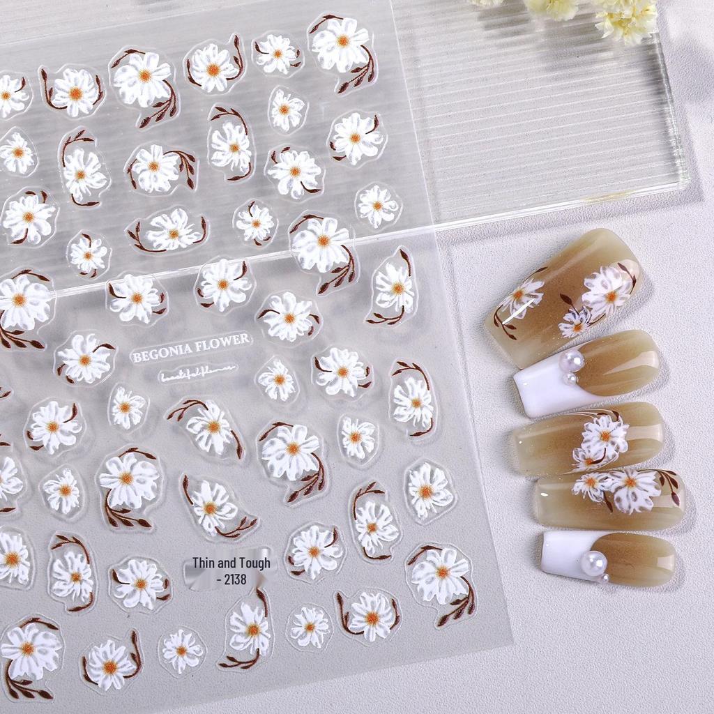 Spring/Summer Daisy Nail Art Stickers – Flat Back Adhesive, Hand-Painted Style for DIY Nail Decoration