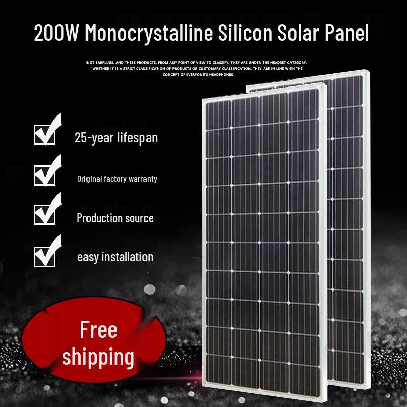 Brand New 200W Monocrystalline Solar Panel for 12V/24V Photovoltaic Power System - Free Shipping