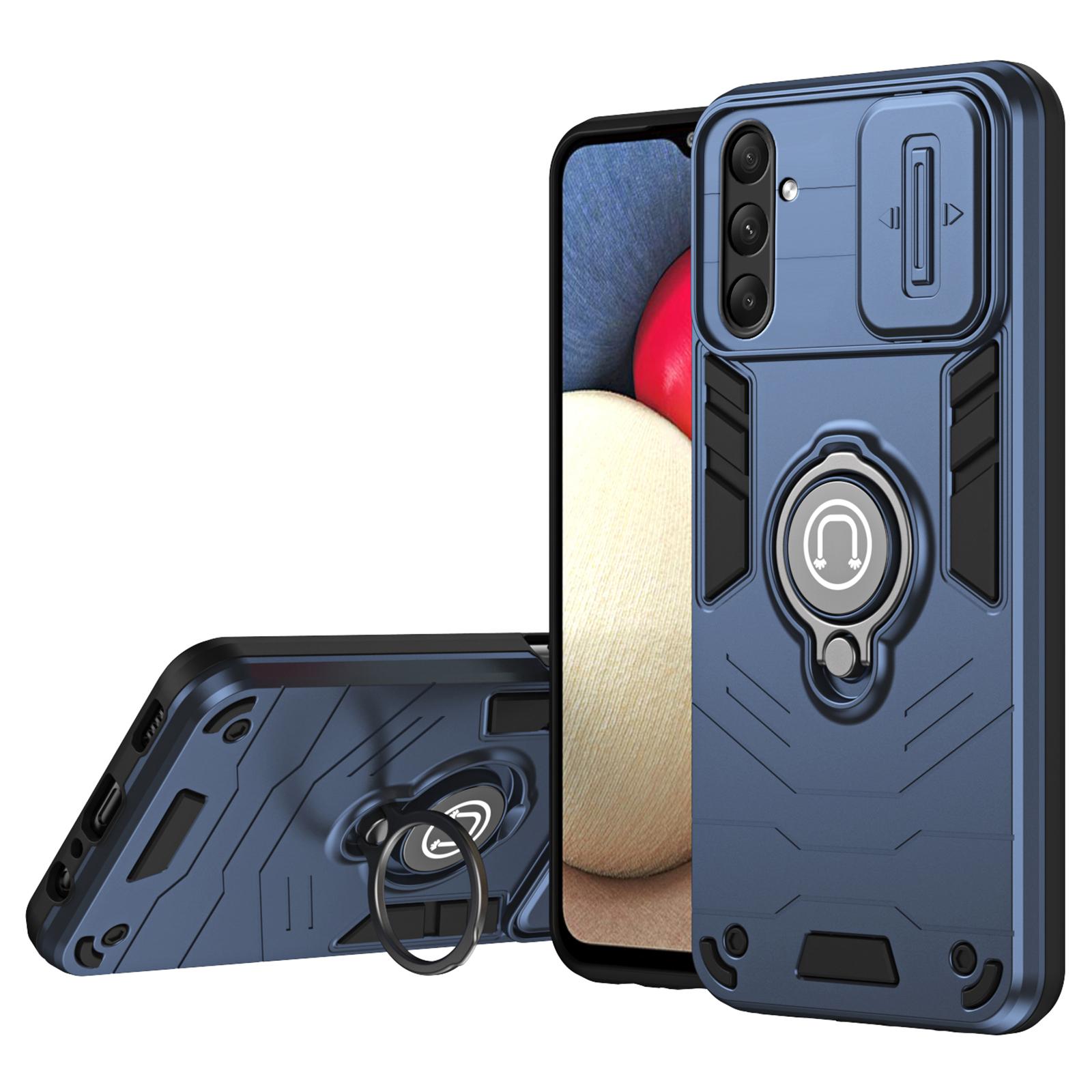 

For Samsung Galaxy A34 5G Case Kickstand PC+TPU Phone Cover Sliding Camera Lens Protection Blue