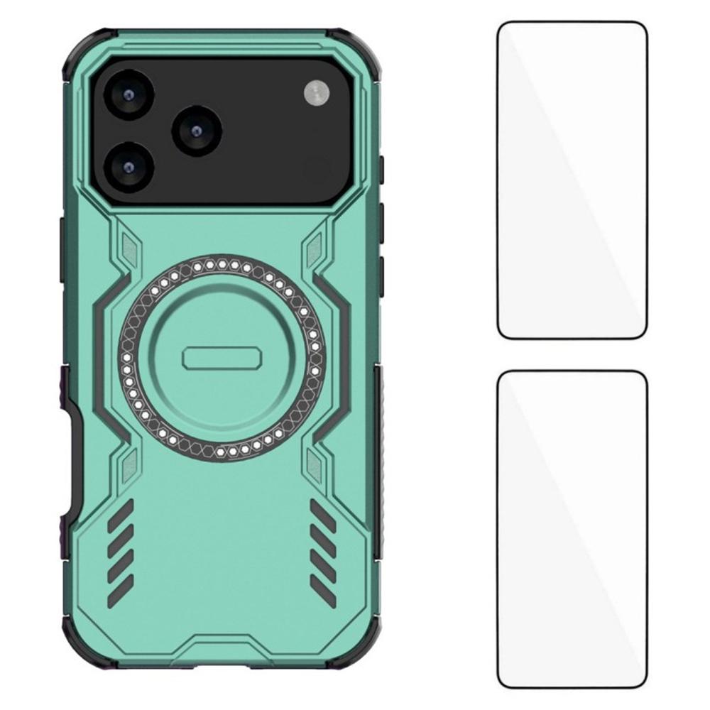 

WANLONFENG DJ Series For iPhone 17 Pro Max Magnetic Case PC TPU Phone Cover with 2Pcs Screen Film (Big Lens Hole) Green