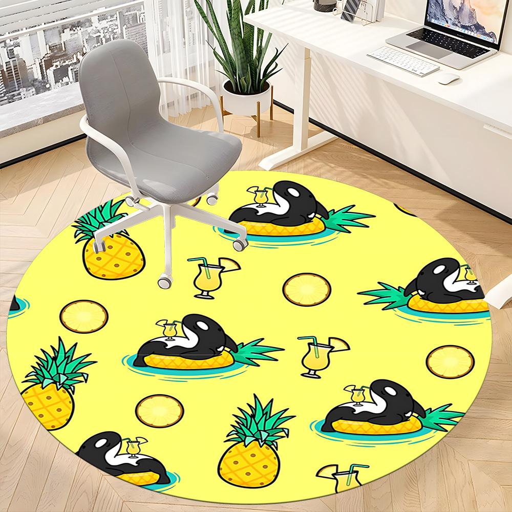 1pc Pineapple Orca Office Round Rug, Non-slip, Soft and Durable Office Rug for Interior Decoration, Perfect for Office, Beautiful Decoration yy2603240
