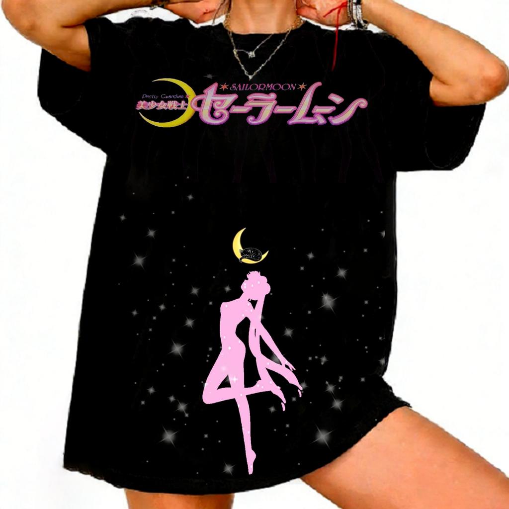 Sailor Moon Retro 90er Anime Grafik T-Shirt Sommer Baumwolle Unisex Damen Tee Streetwear Lässig Trend Kurzarm Paar Hip Hop Oberteil