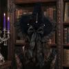 Halloween Witch Hat for Women, Velvet Wizard Hat with Ruffle Brim And Bow for Halloween Party, Masquerade, Cosplay Costume Accessory