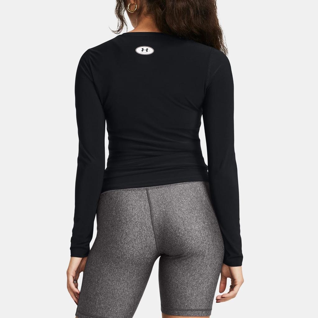 Under Armour HeatGear® OG Logo Printed Round Neck Fitted Long Sleeve Workout Top Women Tops Black 1387697-001