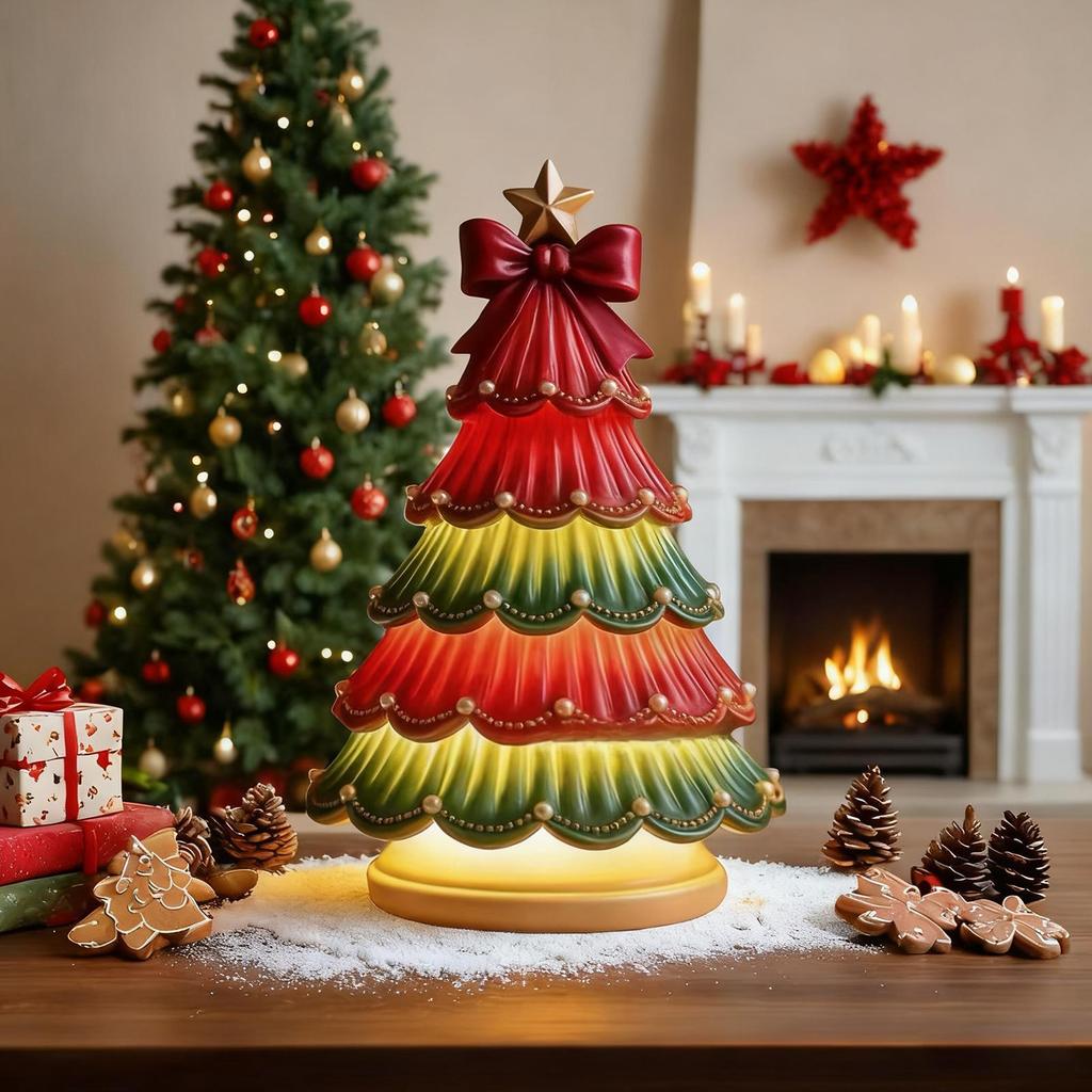 Christmas Tree Lamp Desktop Painted Christmas Tree Table Lamp Resin Figurines Decoration Night Lighting Stands Ornament
