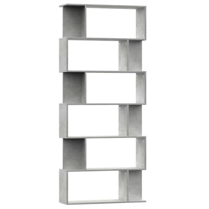 Bibliothèque - VidaXL - 800094 - Gris béton - Bois d'ingénierie - 6 étagères