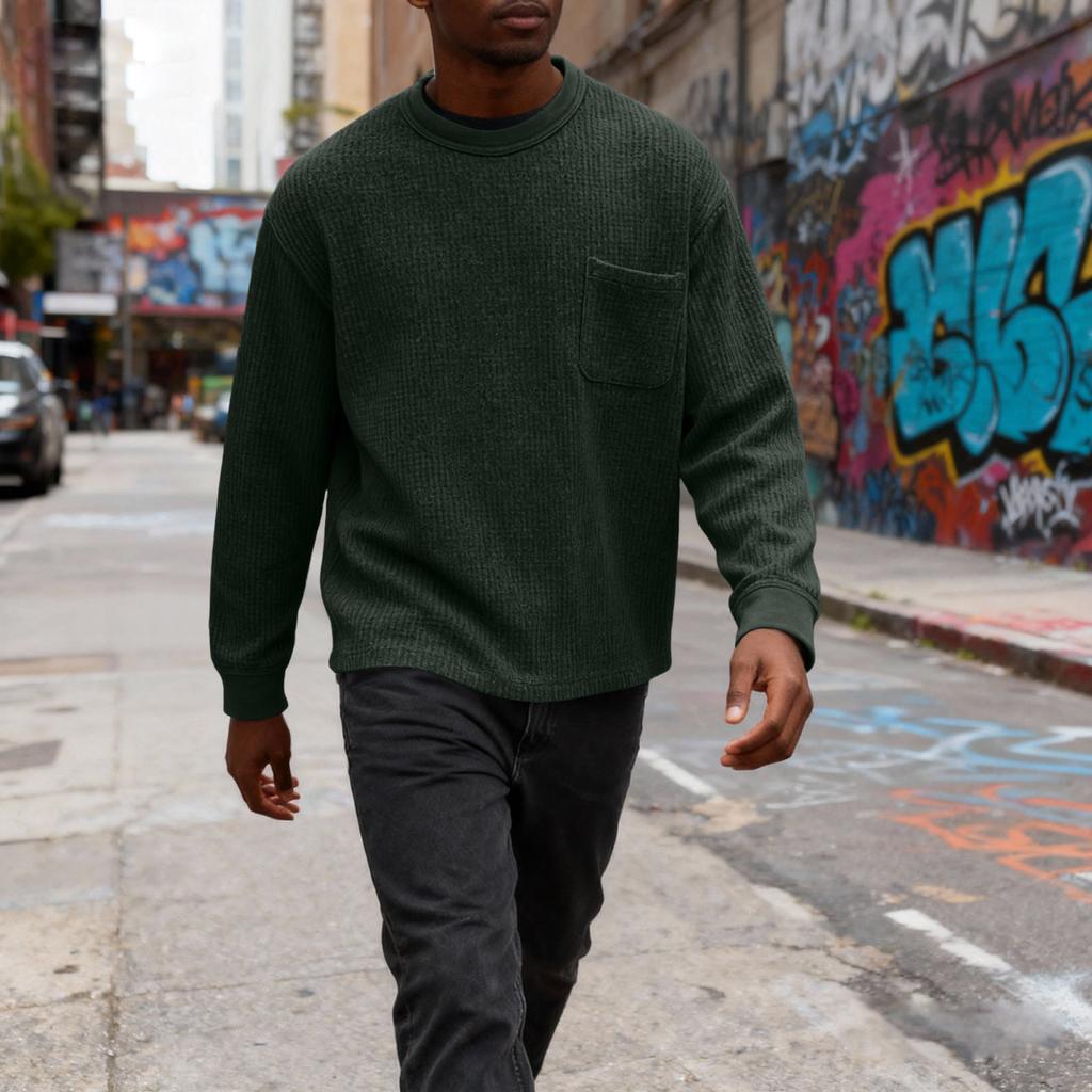 MensLong Sleeve Shirt Crewneck Pullover Sweatshirts Big And  T-Shirts Casual Relaxed Pullover  Pocket