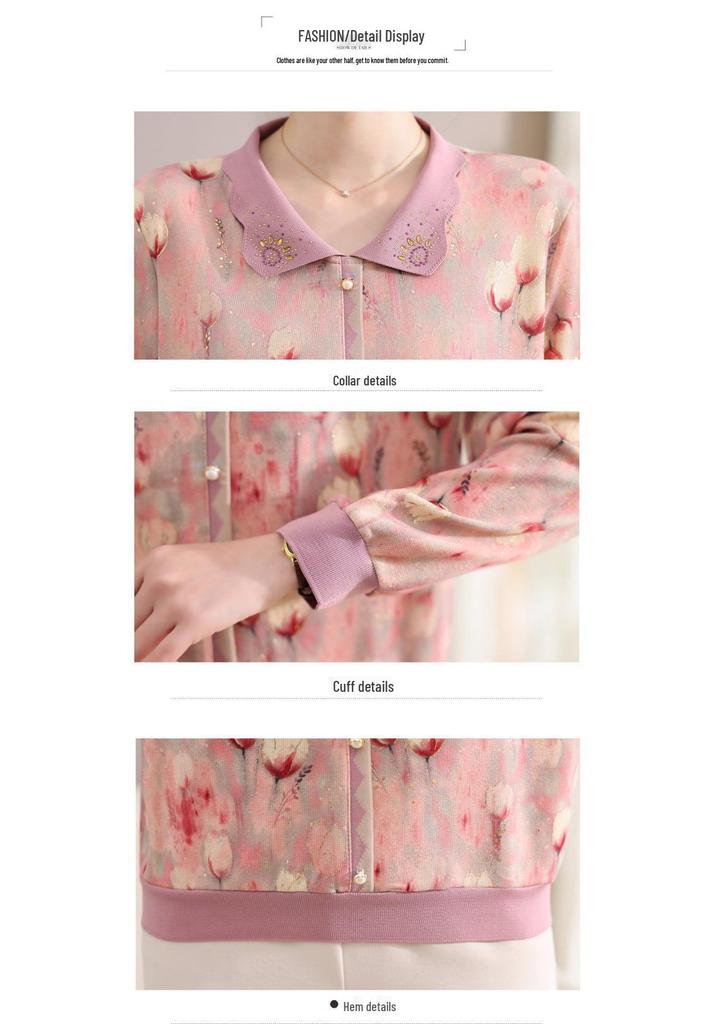 Mom's Spring Lapel Base Layer: Elegant Plus Size Long-Sleeve Shirt for Women 50+