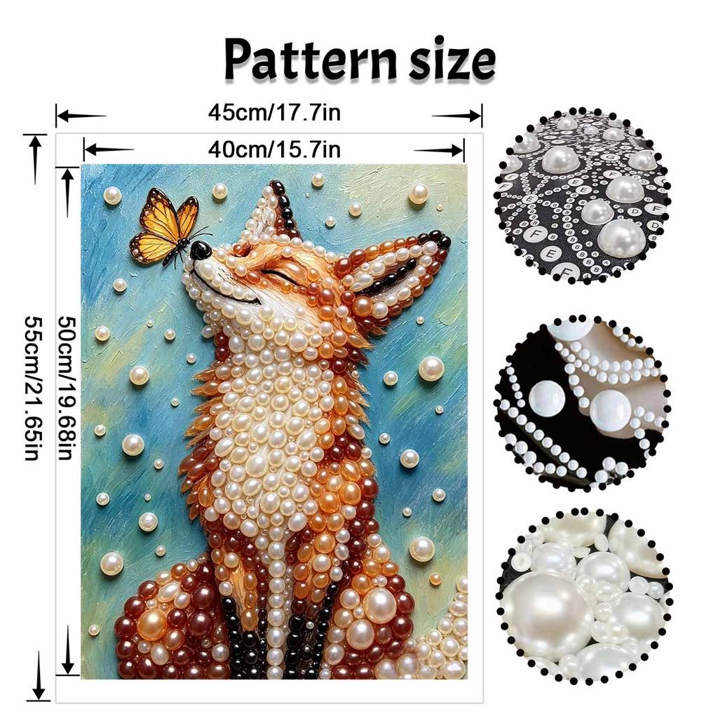 DIY Framed Pearl Painting Kit with Fox and Butterfly 5D Sparkling Bead Art Canvas Ready To Display Home Decor Relaxing Craft Gift Idea