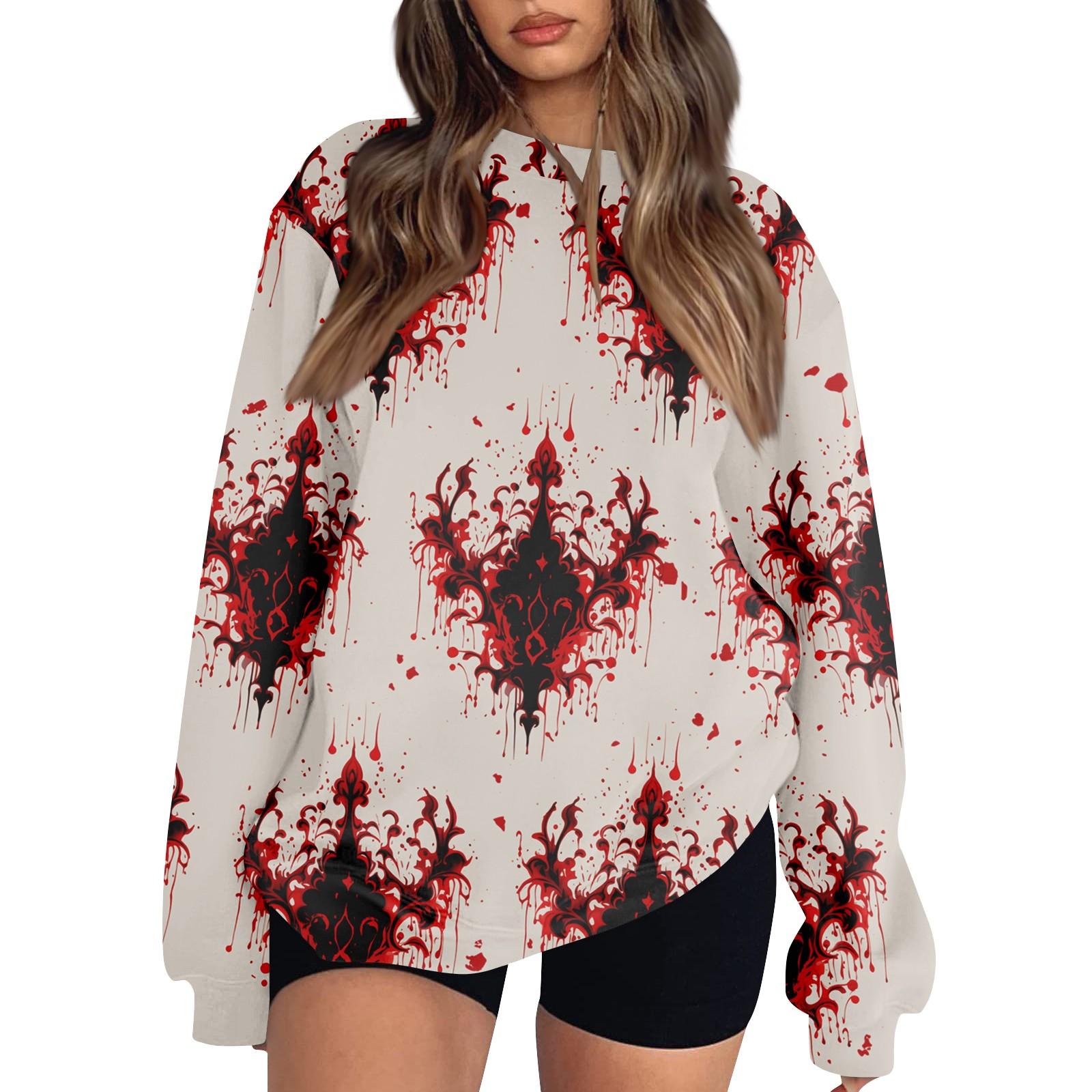 

Women s Fashion Casual Long Sleeve Halloween Printed Neck Sweatshirt Top S