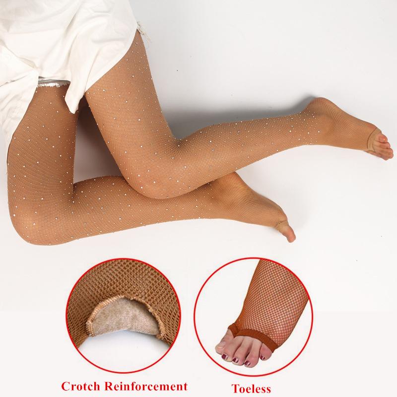 Yiran Sexy Lingerie Women's Plus Size Professional Latin Dance Tights Elastic Pantyhose Sexy Mesh Fishnet Underwear Glitter Rhinestone Party Stockings Cm