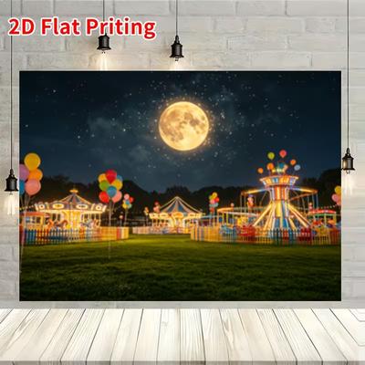 2D Flat Print Night Carnival Backdrop Moonlight Amusement Park Photography Background