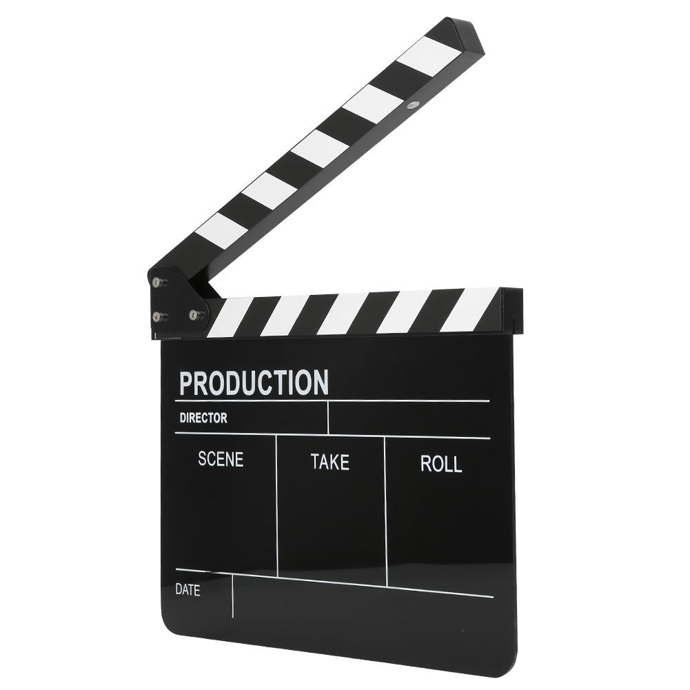 30x25CM Claquete de Acrílico Diretor Profissional Cinema Filme Ação Clap Ferramenta de Fotografia Faixa Branca Quadro Negro
