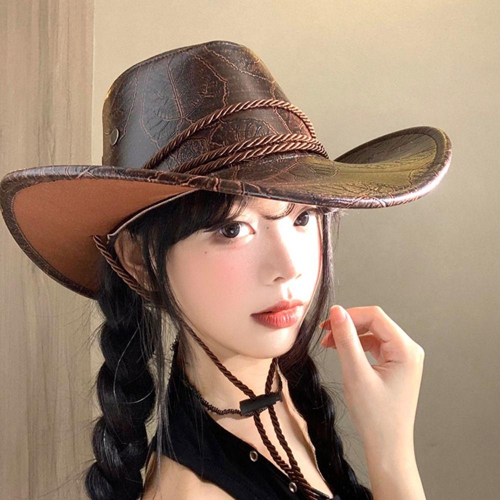 Wide Brim Western Cowboy Hat Ethnic Style Visor Cap Gentleman Knight Hat  Cycling