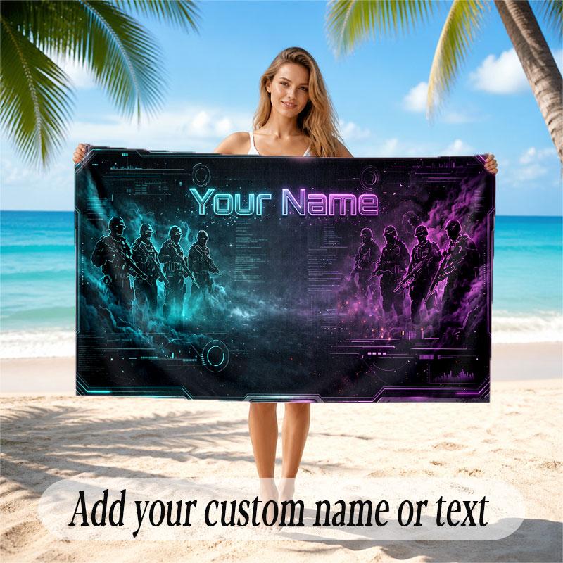 City Cyberpunk Theme Soft Beach Towel Personalized Custom Name Text Towel Portable for Beach Pool Travel