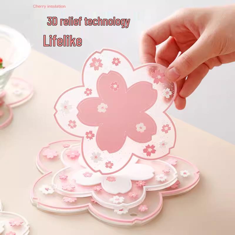 Cherry Blossom Non-slip Heat-resistant Rubber Placemat & Cup Coaster Set