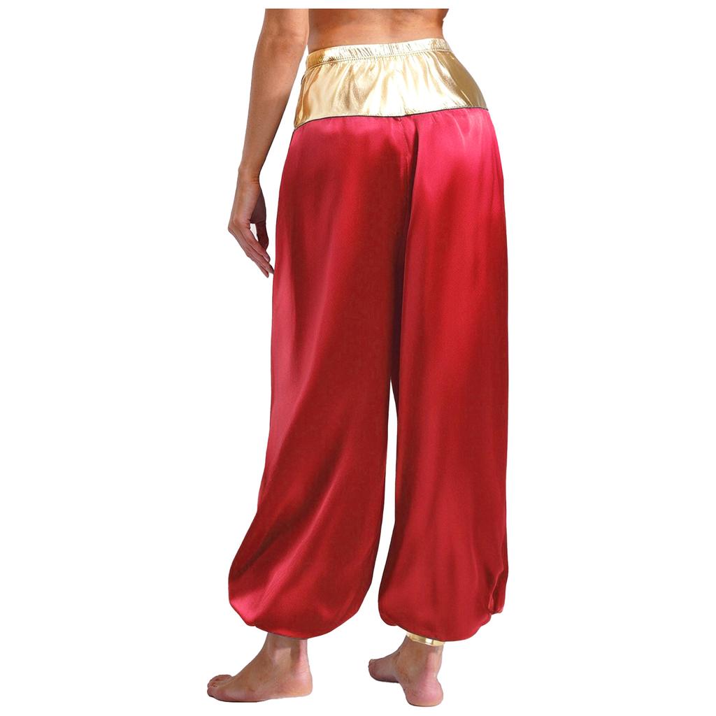 Womens Hippie Harem Pants Magical Lantern Style Metallic Shiny Patchwork Design Arabian Princess Costume