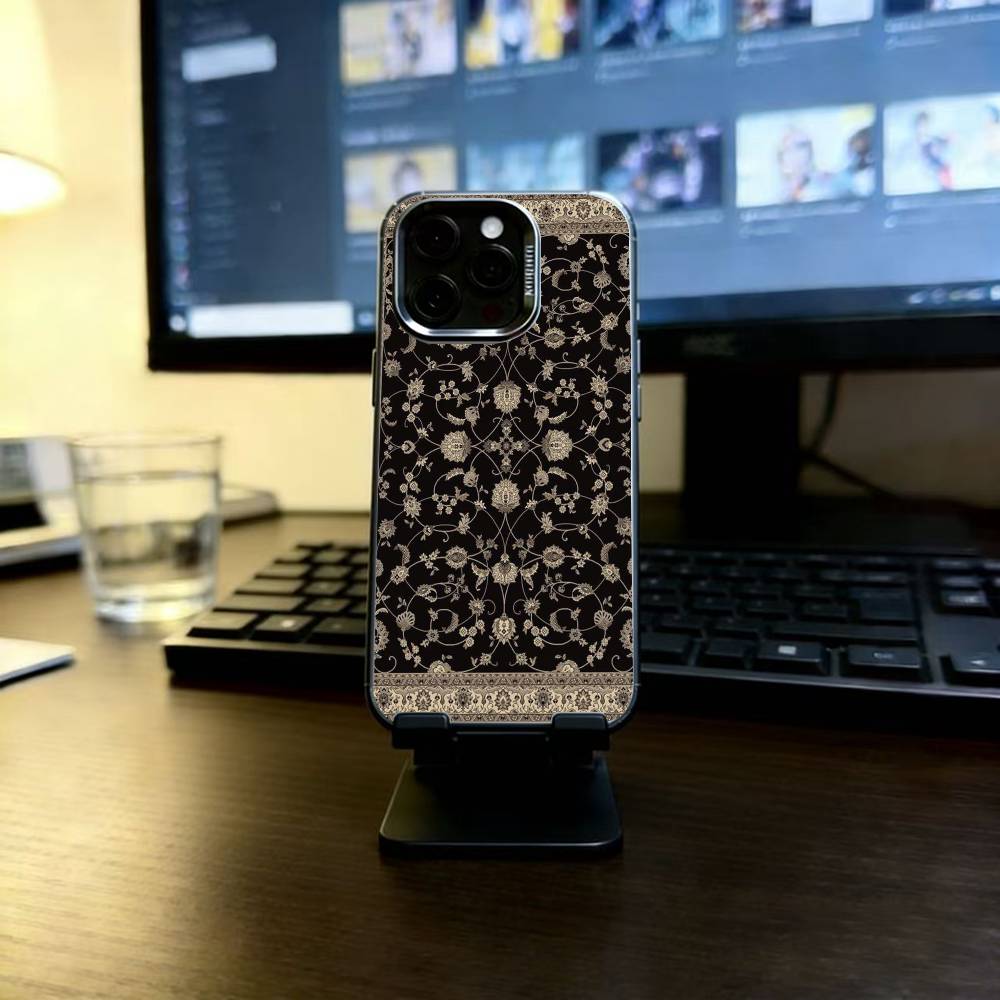 Persian Carpet Floral Pattern Arab Phone Case For iPhone 17,16,15,14,13,12,11 Plus,Pro Max,XS,Colored Silver Plated Inside Cover