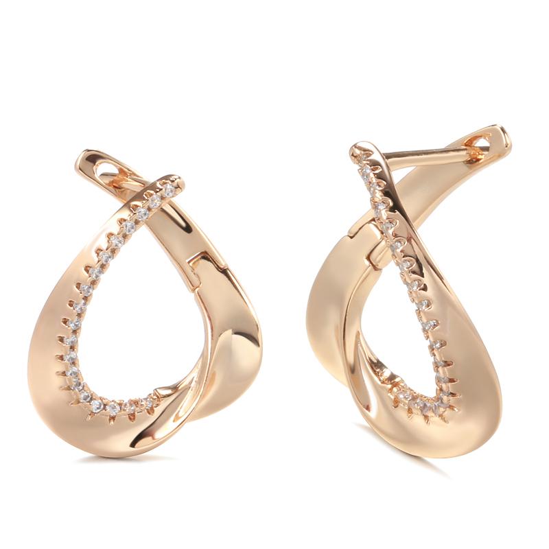 Neue Roségold-Steckohrringe für Damen Einfache Geometrie Natürliche Zirkon-Ohrringe Koreanischer Feiner Hochzeitsschmuck Kristall-Geschenk beige