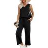 Women's Casual Fashion Sleeveless V-Neck Loose Wide Leg Pants Set