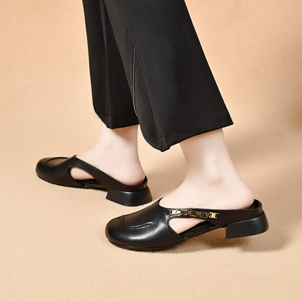 Baotou slippers women's outer wear summer new casual lazy drag flat bottom round head comfortable hollow sandals