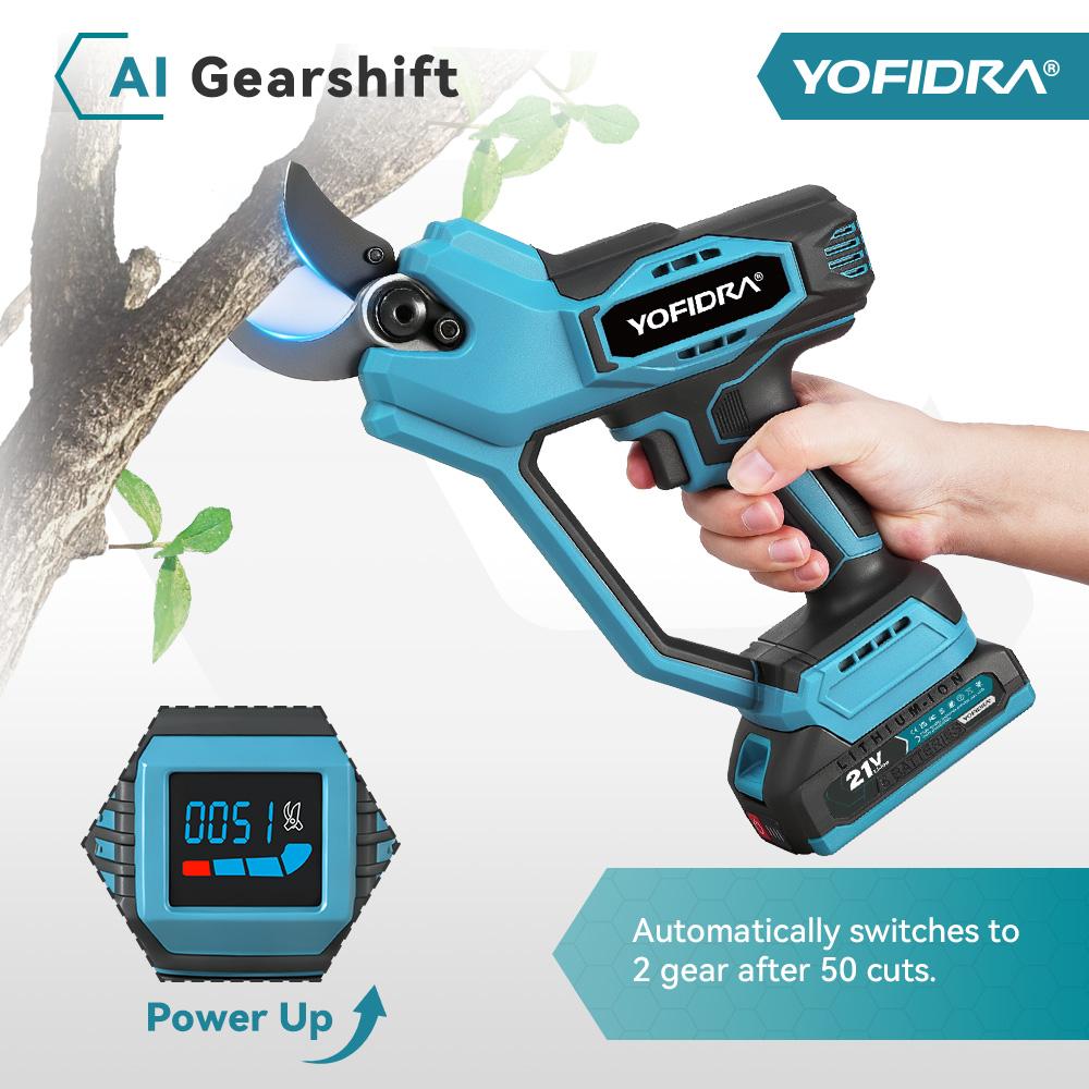 Yofidra 60mm KI Zahnräder Steuerung Bürstenlose Elektrische Astschere Akku Baum Bonsai Beschneidung Elektrische Schere Für Makita 21V Akku