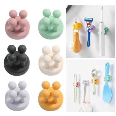 4-teiliger Silikon-Zahnbürstenhalter, Multifunktionshaken, einfache Installation, selbstklebende Einzelzahnbürstenhaken