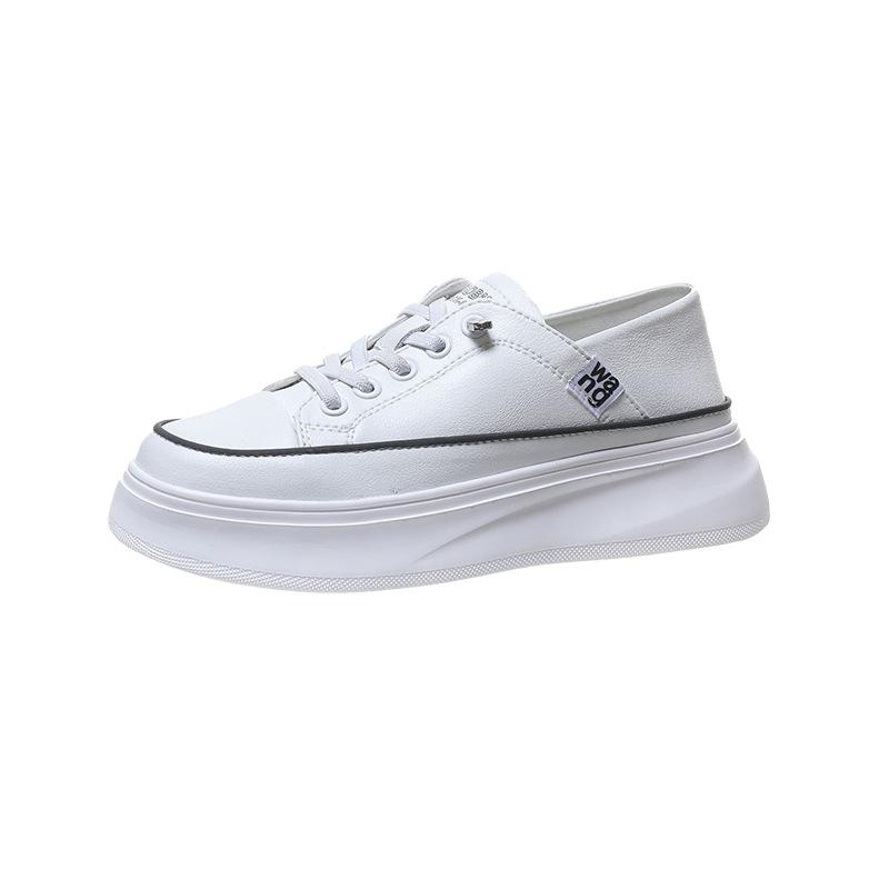 Two Wearing Little White Shoes for Women In Spring 2025, New Soft Leather Inner Height Increase, Shallow Mouth Sports and Leisure Thick-soled Muffin