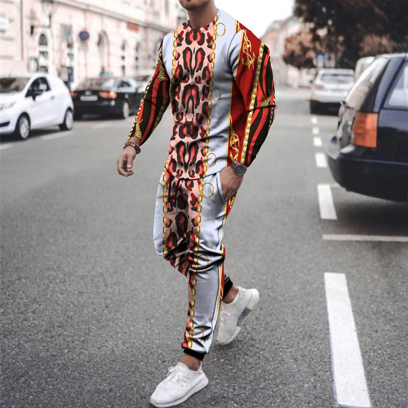 

Весенний мужской спортивный костюм, брюки, мужские спортивные костюмы, винтажная роскошная футболка с принтом, длинный рукав, повседневная уличная одежда, комплект из 2 предметов S