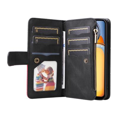 For Xiaomi Redmi 13C 4G/13C 5G/13R 5G/Poco M6 5G/Poco C65 4G Leather Case with Strap Zipper 9 Card Slot Phone Cover Stand