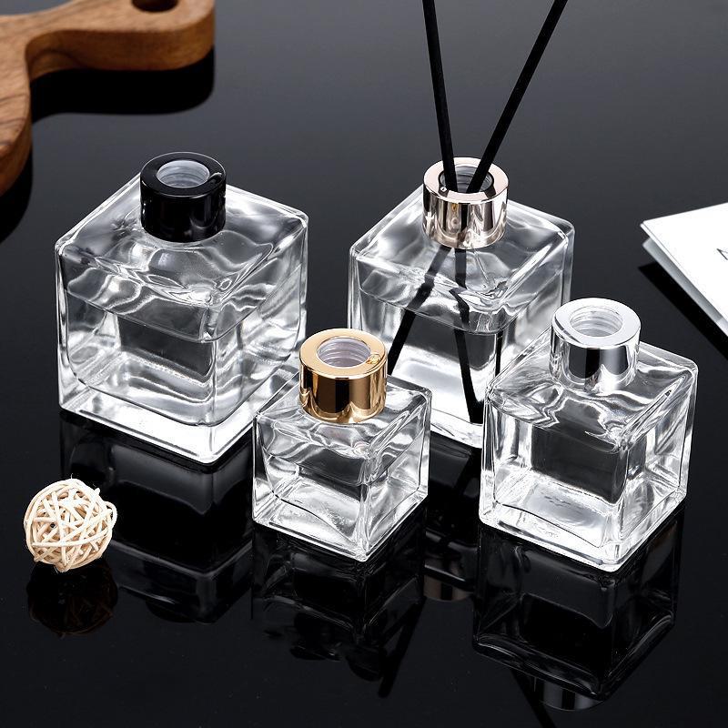 Square Glass Aromatherapy Diffuser Bottle - Simple Transparent Design for Home Décor