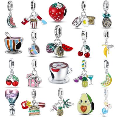 New 100 %925 Sterling Silver Sweet Cherry Yellow Lemon Pendants Fit Fasion 'S Bracelet Charms Plata De Ley Charm Beads