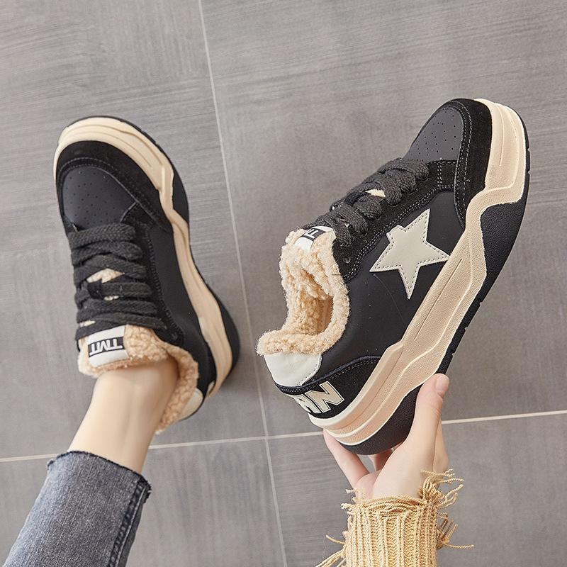 Frosted Leather Snow Boots 2025 Winter Velvet Large Cotton Women's Shoes Versatile Casual Board Shoes Thick Sole Heightening Sports Little White Shoes