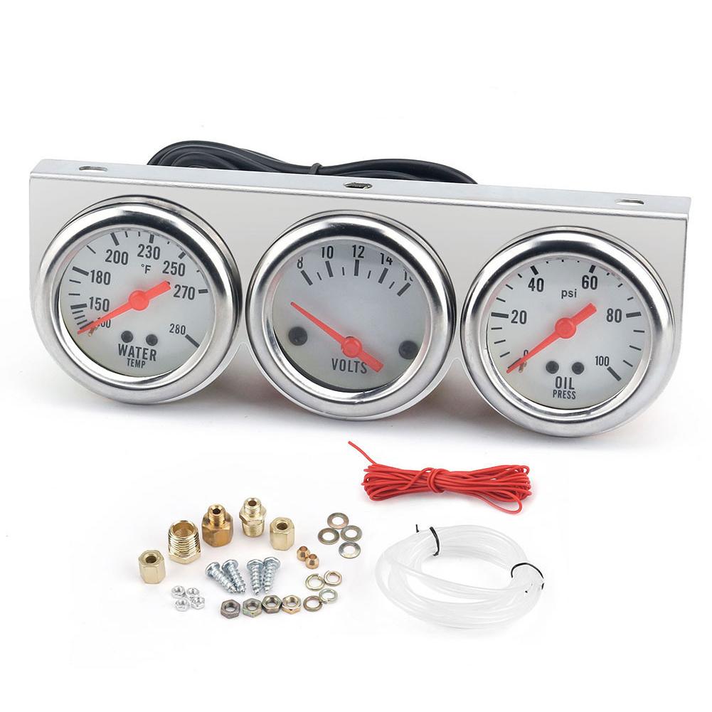 

3 in1 52mm Car Mechanical Triple Gauge Set Oil Pressure Water Temp Amp Meter with Sensor Chrome Panel Auto Oil Press білий