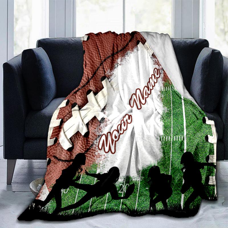 1PC Custom Name Football Team Spirit Flannel blankets Patterns Throw Blanket All-Season Soft Gift for Couch, Bed, Camping gifts