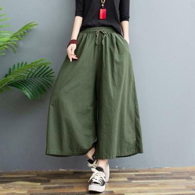 Women's Summer Thin Section Cotton Linen Skirt Pants Pure Colour Loose Draped Casual Eight Points Pants