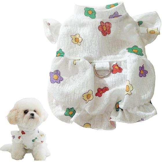

Платье для маленькой собаки для девочки, Шифоновое платье для щенка с цветочным принтом и эластичной талией, Легкая и дышащая одежда для питомца, Летний наряд для щенка для XX-Large белый