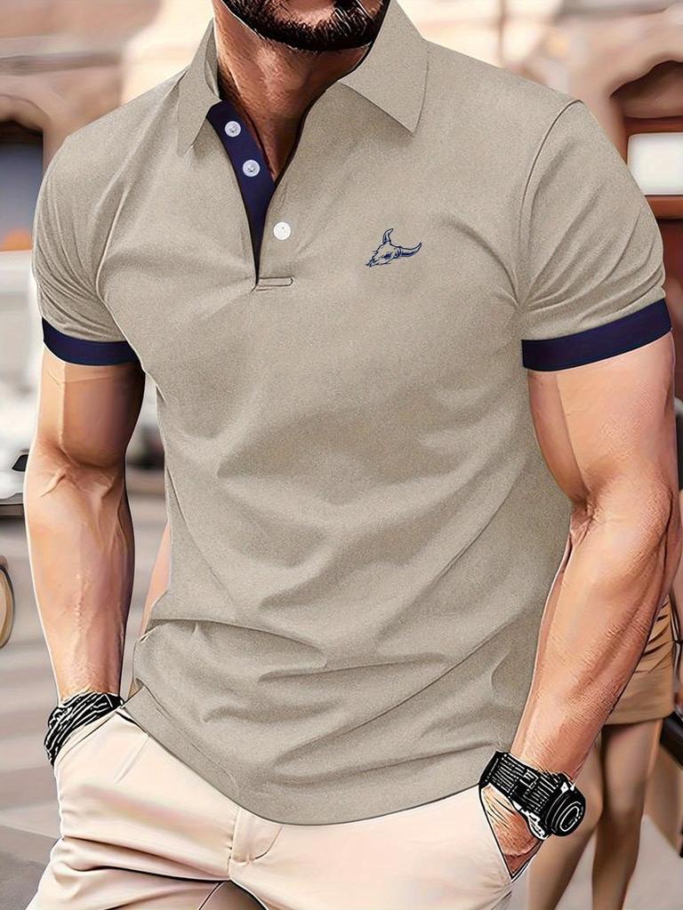 Men's Casual V-neck T-shirt Short Sleeve Summer Men's Comfortable and Breathable Regular Fit Case Golf Polo Shirt Button Paul Shirt Polo