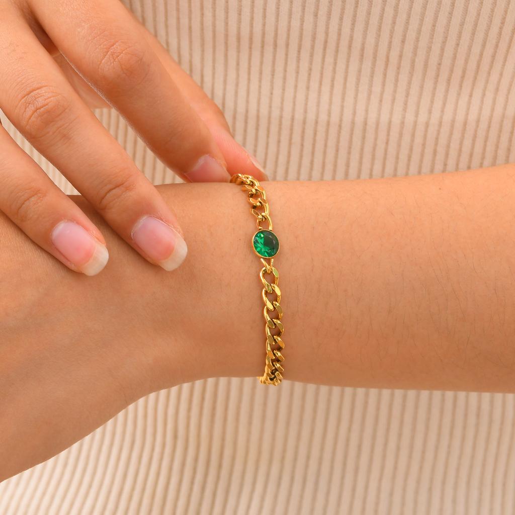 Stainless Steel Bracelets Round Zirconia Chunky Cuban Chain Bracelet for Women Girls Vintage Fashion Jewelry Party Gifts
