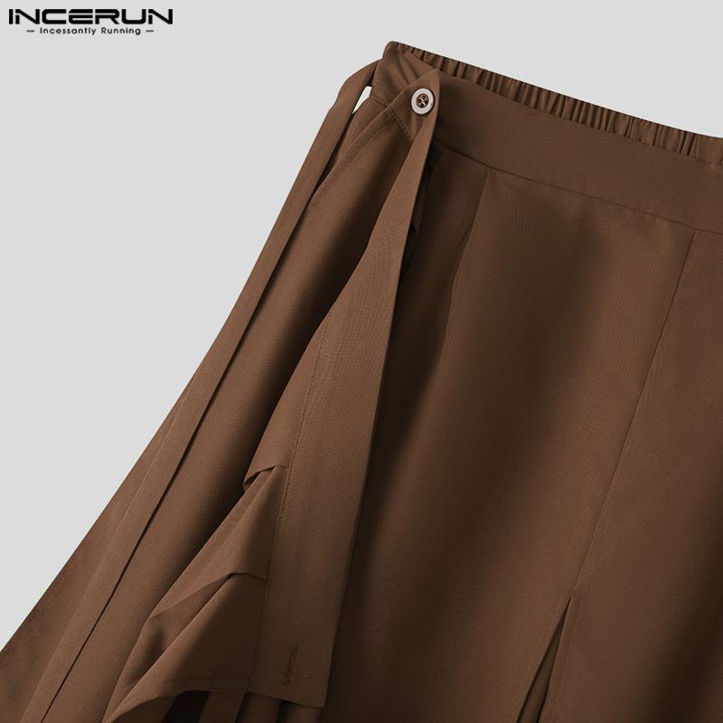 INCERUN Men Elastic Waist Irregular Layers Fake Two-piece Casual Loose Pants Trousers