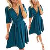 Marineblaues Umschlagkleid für eine Hochzeit, Kommunion, Midi 3XL
