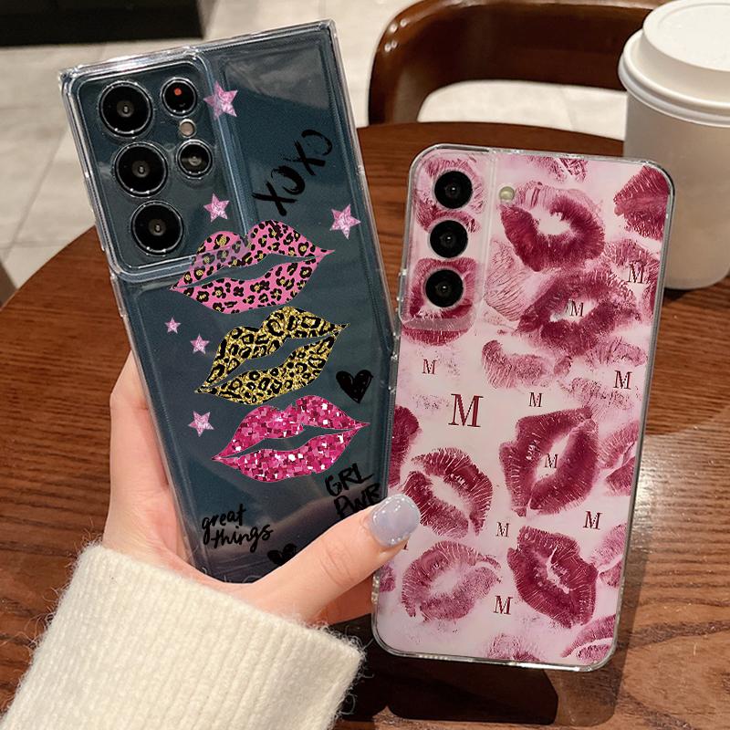 Red Lip Print Case For Samsung Galaxy S26 S25 S24 Ultra S23 S25 FE A57 A17 A37 A16 A56 A55 A15 A35 A36 5G Soft TPU Phone Cover