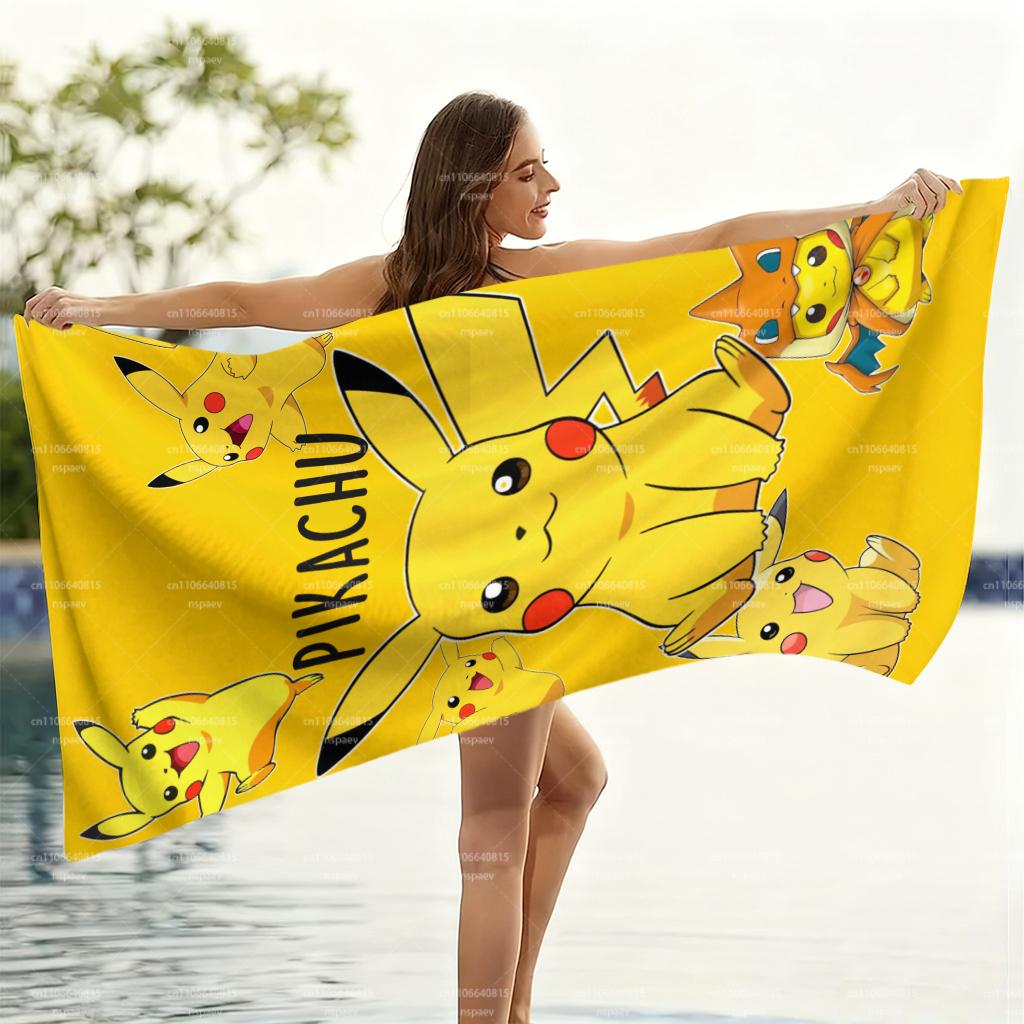 Pikachu Pokemon Beach Towel, Cute Yellow Pocket Monster Quick Dry Microfiber Towel for Kids Adults Pool Travel