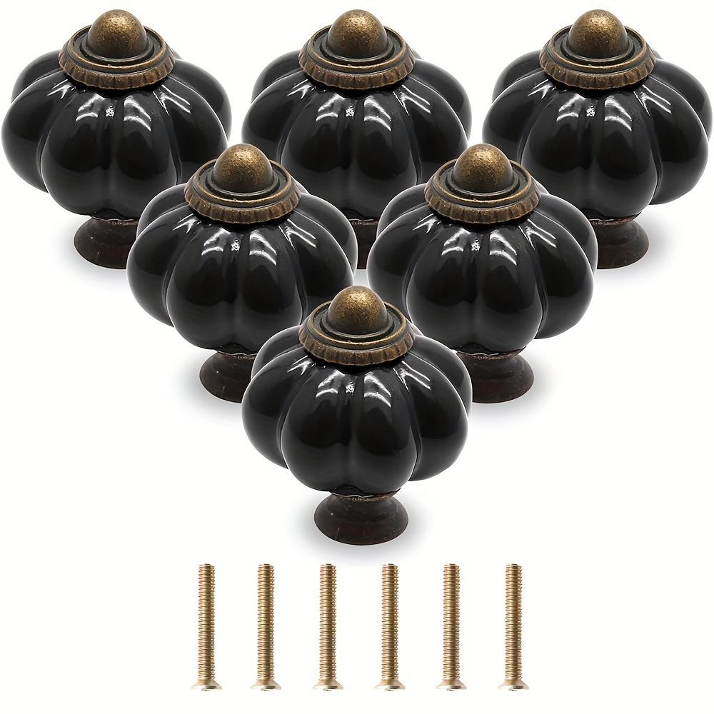 6 or 12 Pcs of Elegant Black Pumpkin Vintage Ceramic Knobs for Cabinets - Complete with Mounting Screws, Ideal for Dresser, Drawer and Door Decor