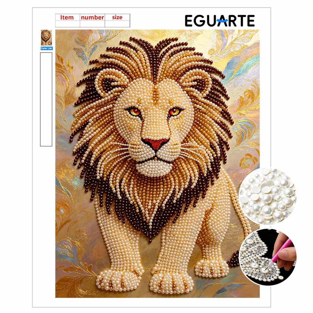 Lion Theme Pearl Kit DIY 5D Rhinestone Art Craft for Adults and Kids Home Party Decoration Handmade Gift